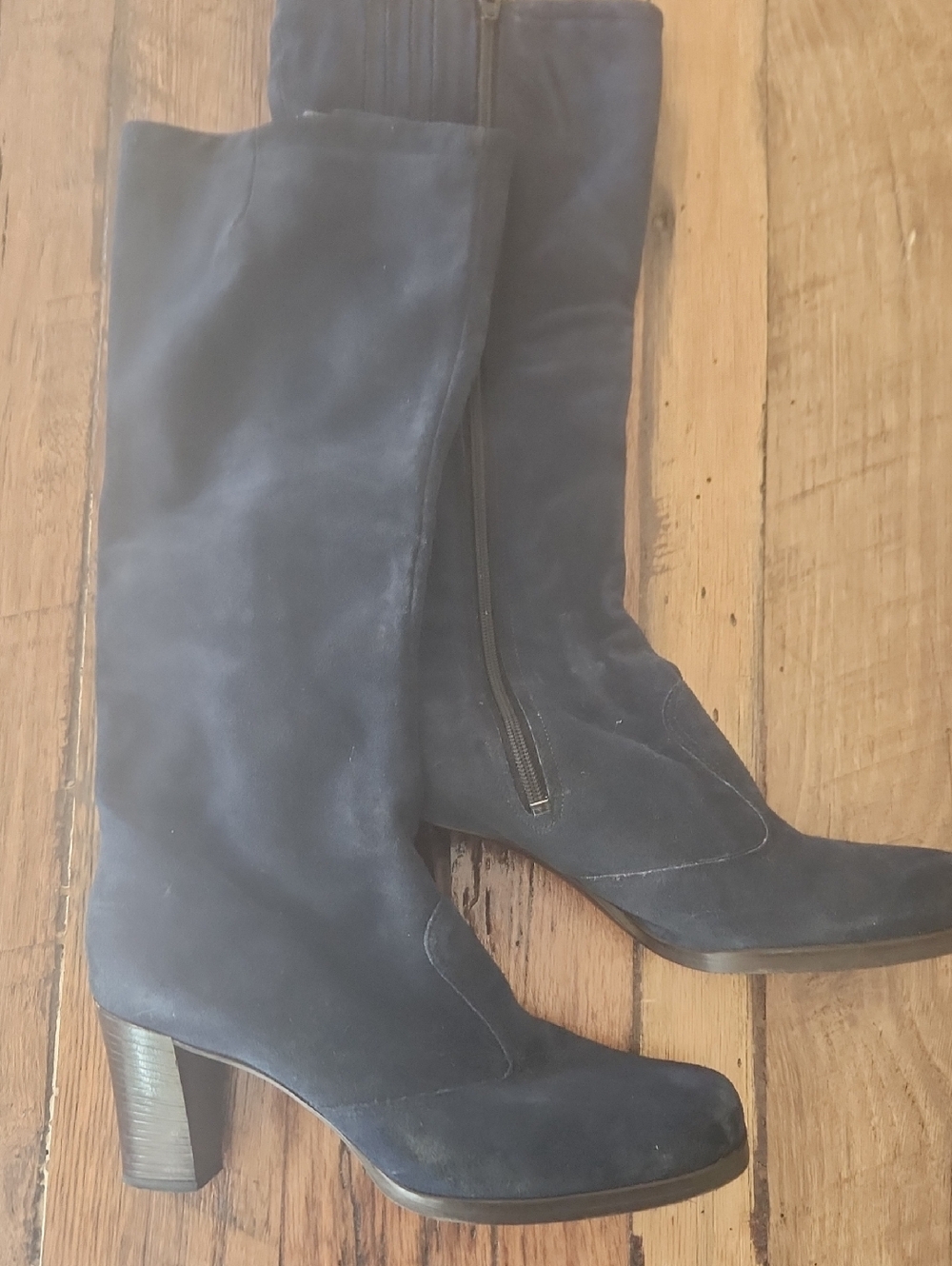 Vintage Naturalizer Navy Blue Knee-High Suede Block Heel Boots